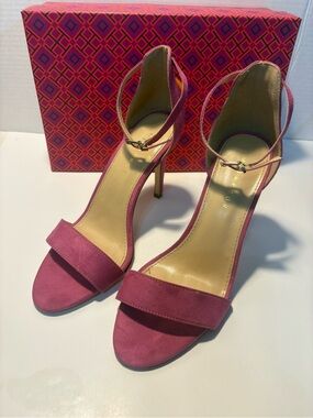 Fuchsia Suede Open-Toe Ankle-Strap Heels